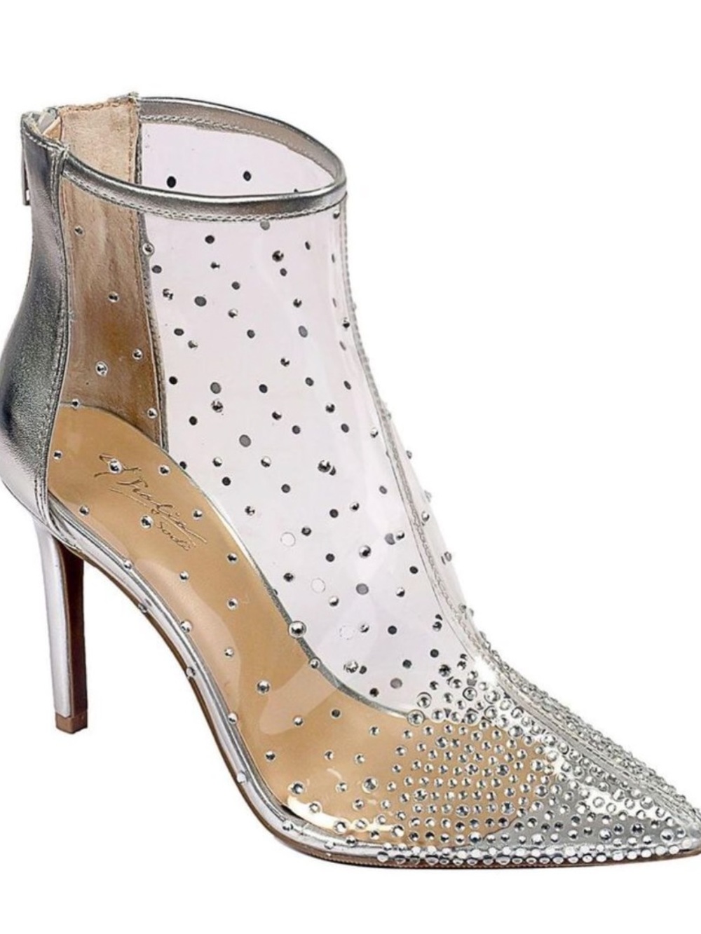 Silver Crystal-Embellished Transparent Pointed Ankle Boot